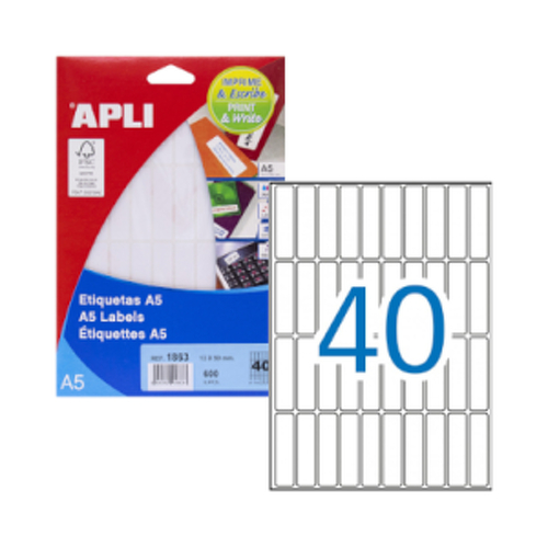 Etiquetas 013x050mm 15Fls A5 01863 Apli 600un - APLI APL01863