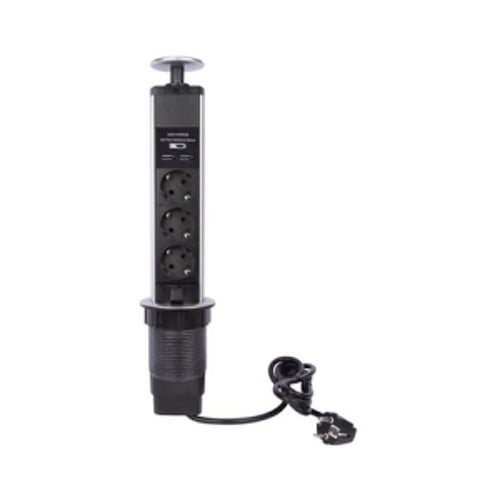 Tomada Tripla POP-UP de Secretária 2 x USB - SCHUKO - Perel VELEBP03LUSB-G