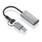Conversor de alumínio Aisens USB-A+USB-C para HDMI 1080P@60HZ - USB-A/M+USB-C/M-HDMI/H - 15cm - Cor cinzenta - Aisens 303462