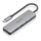 Base de ligação USB-C 5 em 1 da Aisens - USB-C para 1xHDMI - 2xUSB-A - 1xUSB-C - 1xUSB-C PD 100W - 15cm - Cor cinzenta - Aisens ASUC-5P028-GR