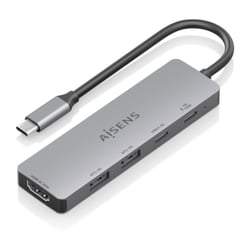Base de ligação USB-C 5 em 1 da Aisens - USB-C para 1xHDMI - 2xUSB-A - 1xUSB-C - 1xUSB-C PD 100W - 15cm - Cor cinzenta - Aisens ASUC-5P028-GR