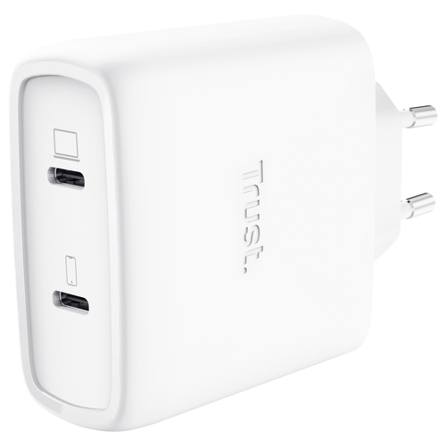 Trust Carregador GaN Maxo de 65 W com 2 portas USB-C - Branco - Trust 25526