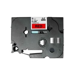 Fita laminada compatível com TZe-421. Texto preto sobre fundo vermelho. Largura: 9 mm. Comprimento: 8 m - Brother TZe-421 (Compatível)
