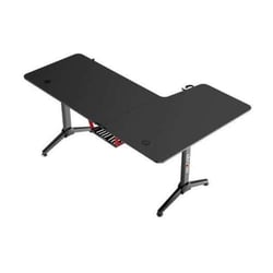Muvip PRO1300 Mesa de jogos em fibra de carbono em forma de L para a esquerda - Sólida - Superfície grande - Suporte para copos - Gancho para auscultadores - Medidas 160x100x75cm - Cor preta - Muvip MV0356