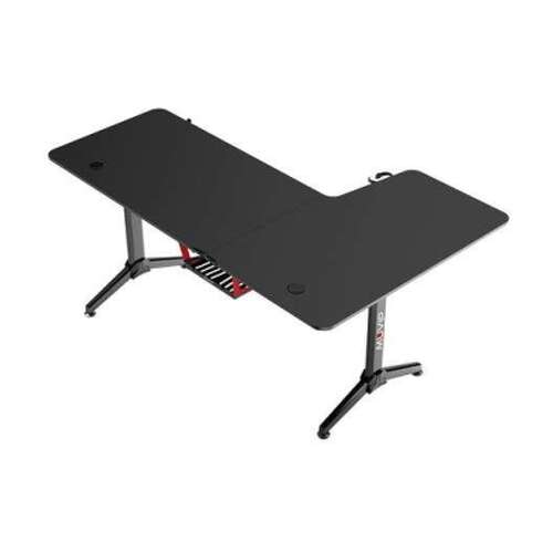 Muvip PRO1300 Mesa de jogos em fibra de carbono em forma de L para a esquerda - Sólida - Superfície grande - Suporte para copos - Gancho para auscultadores - Medidas 160x100x75cm - Cor preta - Muvip MV0356