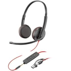 Plantronics/Poly Blackwire C3225 Auscultadores com microfone USB/Jack de 3,5 mm - Almofadas almofadadas - Controlos no cabo - Preto - Poly 226107