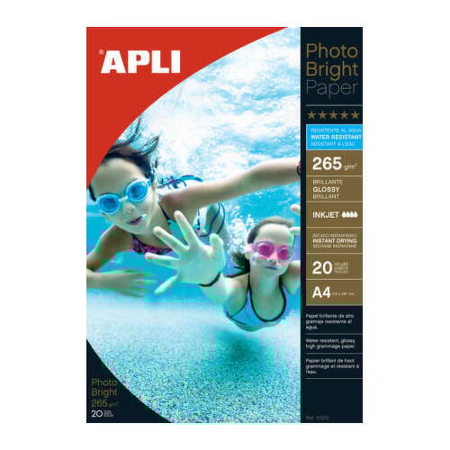 Apli Papel Fotografico Photobright Resistente Al Agua A4 265g 20 Hojas - APLI 10123