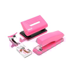 Conjunto Agrafador+ Furador + Saca Agrafos Eagle Rosa Néon - Eagle 505EAS10002R