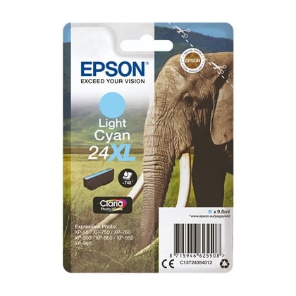 Epson Elephant Tinteiro Cyan claro Série 24XL Elefante Tinta Claria Photo HD - Epson C13T24354010