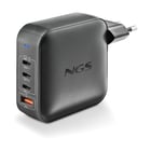 Carregador de parede universal NGS Bud 160W 160W Ultra rápido - GaN - 3x USB-C PD & PPS, 1x USB-A QC 3.0 - Cor preta - NGS 304307