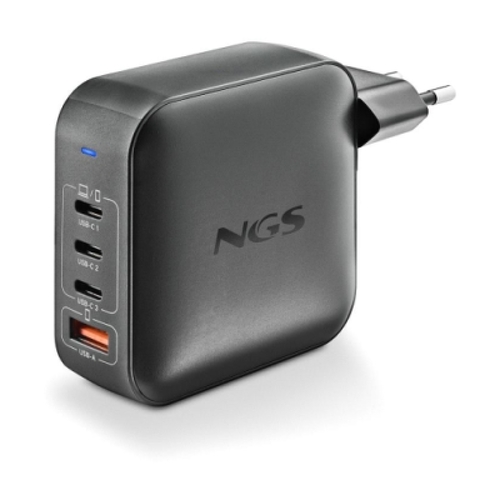 Carregador de parede universal NGS Bud 160W 160W Ultra rápido - GaN - 3x USB-C PD & PPS, 1x USB-A QC 3.0 - Cor preta - NGS 304307