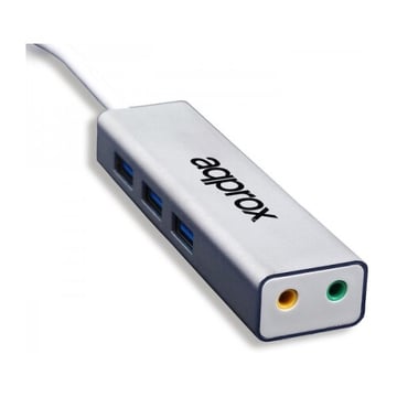 Aprox. 3 hubs USB 3.0, entrada e saída de áudio com conetor de 3,5 mm - Adaptador USB 5.1 - Pequeno e leve - Compatibilidade máxima - Aprox. APPUSB51HUB