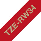 Fita de tecido. Texto ouro sobre fundo vermelho escuro. Largura: 12mm. Comprimento: 4m - Brother TZe-RW34