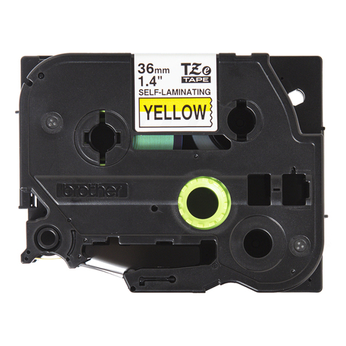 Fita autolaminada - Texto preto sobre fundo amarelo, Largura: 36 mm. Comprimento: 8 m - Brother TZESL661