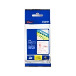 Fita laminada. Texto vermelho sobre fundo branco. Largura: 9 mm. Comprimento: 8 m - Brother TZe222