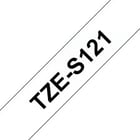Fita laminada super adesiva. Texto preto sobre fundo transparente. Largura: 9 mm. Comprimento: 8 m - Brother TZeS121