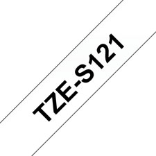 Fita laminada super adesiva. Texto preto sobre fundo transparente. Largura: 9 mm. Comprimento: 8 m - Brother TZeS121
