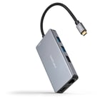 Concentrador USB-C 9 em 1 Nanocable - USB-C para 3 x USB-A + 2 x HDMI + RJ45 + TF + SD + USB-C PD 100W - Alumínio - 15cm - Cinzento - Nanocable 249427