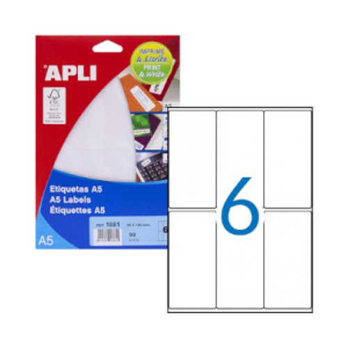 Etiquetas 049x100mm 15Fls A5 Branco Apli 102un - APLI APL1881