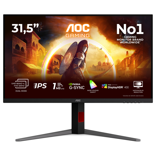 AOC Monitor IPS de 32" (31,5") UHD 4K, 0,5 ms, 160 Hz, HDMI, DP, USB, rotação, U32G4U - AOC U32G4U