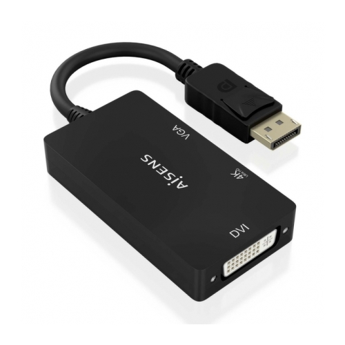 Conversor Aisens MST/SST Displayport para DVI/HDMI/VGA 3 em 1 - Conector DP macho - Saídas HDMI, DVI e VGA 4K@60Hz - Suporta os modos SST e MST - Cor preta - Aisens 284832