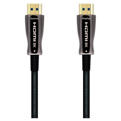 Cabo HDMI Aisens V2.1 AOC (Cabo Óptico Ativo) Fibra Óptica de Ultra Alta Velocidade UHS 8K@60Hz 4K@120Hz 4:4:4 48Gbps - A/M-A/M - 40m - Cor preta - Aisens A153-0520