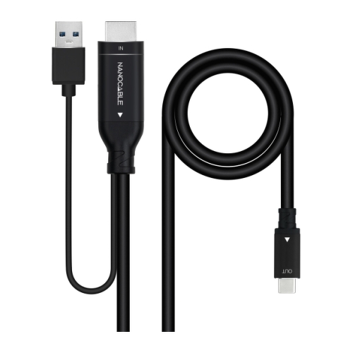 Cabo conversor de HDMI macho para USB-C macho Nanocable - Comprimento 1,8 m - Cor preta - Nanocable 300062