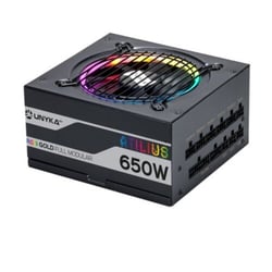 Unykach Atilius RGB Black 650W 650W ATX 2.31 Fonte de alimentação - Iluminação RGB - Totalmente modular - PFC ativo - Ventoinha de 120mm - Unykach UK521203