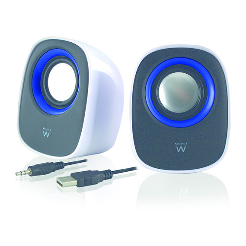 EWENT COLUNAS 2.0 5W RMS VOLUME CONTROL USB POWERED WHITE/BLACK - Ewent EW3513