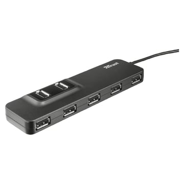 Trust Oila Hub 7 portas USB 2.0 - Alimentação externa - Proteção contra curto-circuito - Cabo de 1,40 m - Cor preta - Trust 20576