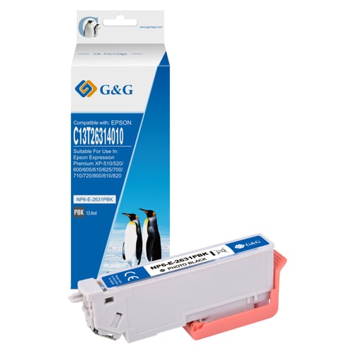 G&G Epson T2631/T2611 (26XL) Preto Photo Cartucho de Tinta Compatível, 11 ml - Tinteiro Compatível C13T26314012/C13T26114012