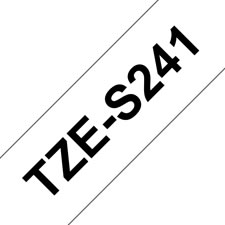 Fita laminada super adesiva. Texto preto sobre fundo branco. Largura: 18 mm. Comprimento: 8 m - Brother TZeS241