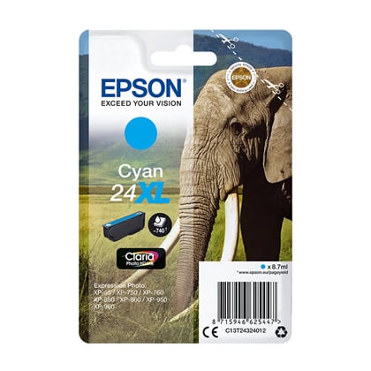 Epson Elephant Tinteiro Cyan Série 24XL Elefante Tinta Claria Photo HD - Epson C13T24324010