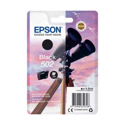 EPSON TINTEIRO PRETO 502 XP5100/105 WF-2860DWF/865DWF C/ALARME - Epson C13T02V14020