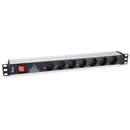 EQUIP REGUA 19" 7 TOMADAS SCHUKO C/ INTE. E PROT.PICOS ALUMINIO - Equip 333309