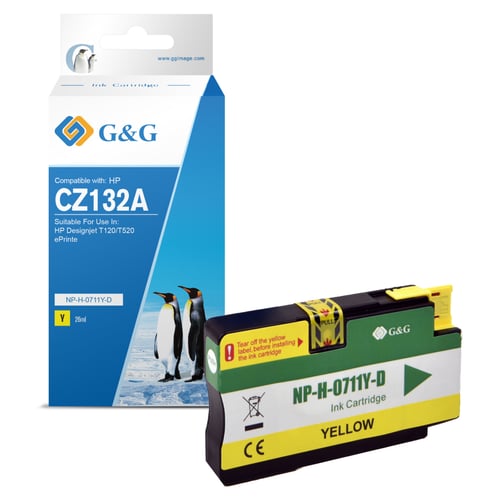 G&G HP 711 Amarelo Cartucho de Tinta Compatível, 26 ml - Tinteiro Compatível CZ132A