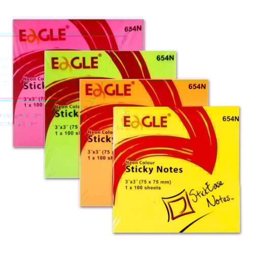 Bloco Notas Aderentes 075x075mm Eagle Neon Sortido 100 Fls - Eagle 1621055