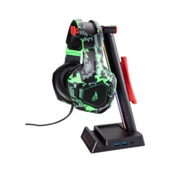 SUREFIRE GAMING SUPORTE 2xHEADSET VINSON N2 RGB LEDS C/ HUB 2xUSB3 1xUSB-C BLACK - SureFire 48847