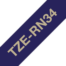 Fita de tecido. Texto ouro sobre fundo azul marinho. Largura: 12mm. Comprimento: 4m - Brother TZe-RN34