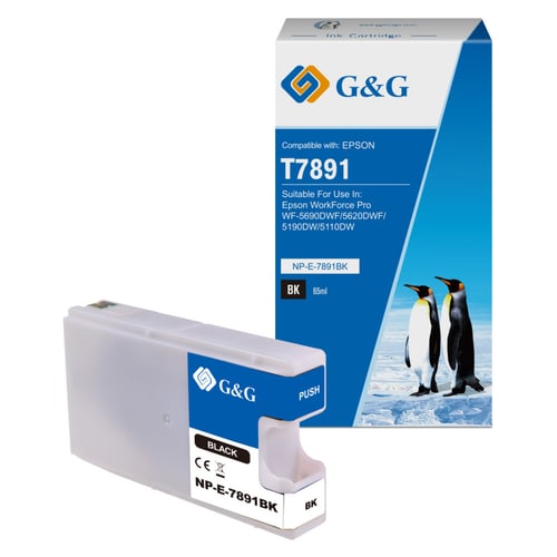 G&G Epson T7891/T7901/T7911 Preto Cartucho de Tinta Compatível, 65 ml - Tinteiro Compatível 13T789140/C13T79014010/C13T79114010