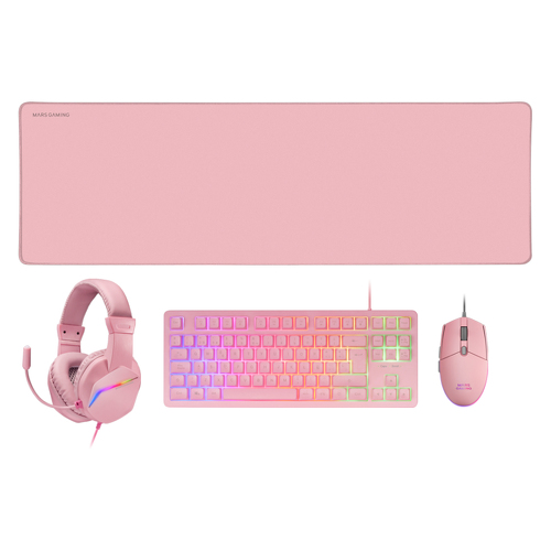 Combo MARS GAMING MCP-RGB3, 4IN1 TKL RGB KEYBOARD, 3200DPI MOUSE, FRGB HEADSET, XXL MOUSEPAD, PINK - Mars Gaming MCPRGB3PPT