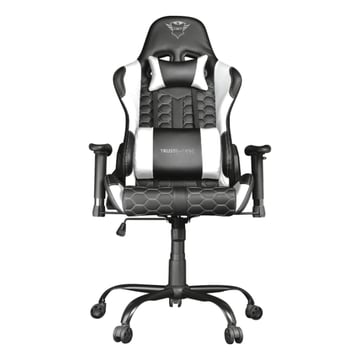 Trust GXT 708R Rest Gaming Chair - Apoios de braços - Encosto ajustável entre 90° e 180° - Almofada lombar e cervical - Rodas de nylon - Pistão a gás classe 4 - Base metálica - Peso máx. 150kg - Cor preto/branco - Trust 24434
