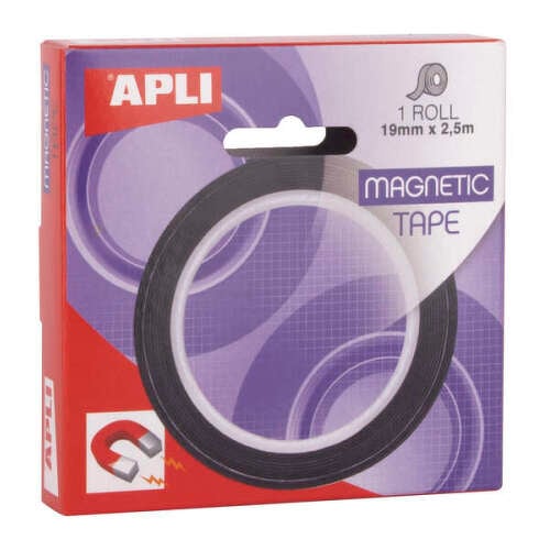 Fita adesiva magnética Apli 19mm x 25m - Fácil de cortar - Forte aderência - Versátil e reutilizável - Preto - APLI 17724
