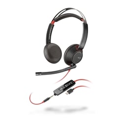 Auricular Plantronics/Poly Blackwire C5220 USB-C com microfone - Cancelamento de ruído - Banda para a cabeça em metal almofadado - Almofadas para os ouvidos em pele sintética - Controlos no cabo - Poly 204901