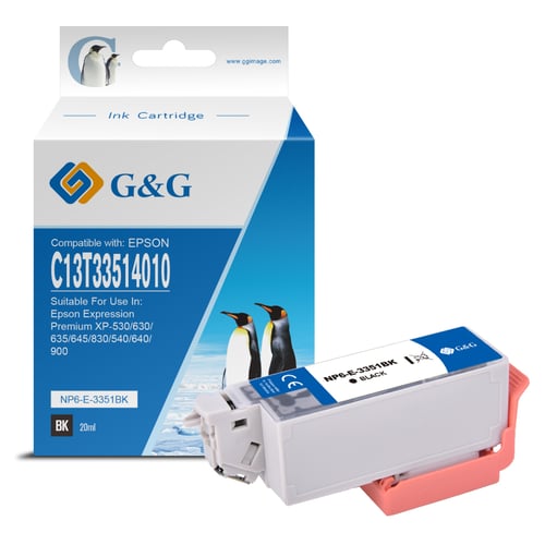 G&G Epson T3351/T3331 (33XL) Preto Cartucho de Tinta Compatível, 14 ml - Tinteiro Compatível C13T33514012/C13T33314012