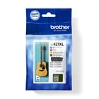 Pack de 4 tinteiros XL (BK/C/M/Y). Duração estimada: até 500 páginas cada cor (segundo ISO/IEC 24711) - Brother LC421XLVAL