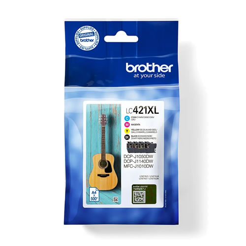 Pack de 4 tinteiros XL (BK/C/M/Y). Duração estimada: até 500 páginas cada cor (segundo ISO/IEC 24711) - Brother LC421XLVAL