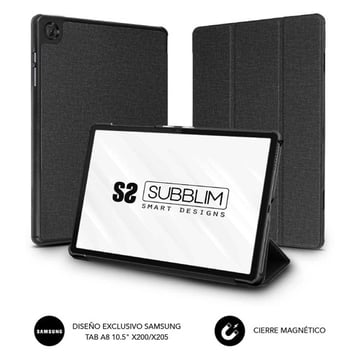 Capa para Tablet Samsung Gt A8 x200&#47;x205 10,5" Subblim - Fácil instalação com clip - Material em tecido durável - Parte traseira rígida - Interior aveludado - Abertura para câmara - Função de suporte - Fecho magnético - Cor preta - Subblim 234077