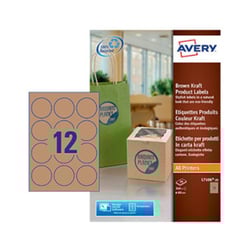 Etiquetas Redondas 60mm Kraft Avery 20 Folhas Castanho 240un - Avery AVEL7106-20