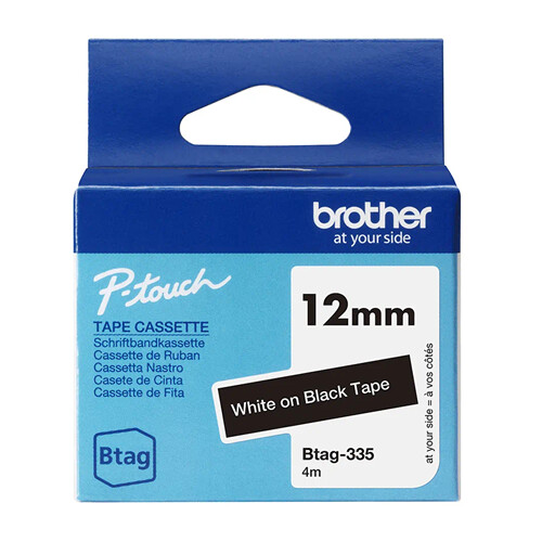Fita Btag-335, 12mm, branco sobre preto - Brother BTAG-335